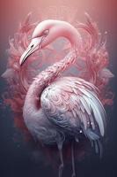 whole body length detailed, ultrarealistic cute animal of flamingo light pink in fantasy heaven,in pastel color, fantasy surrealism wonderland, watercolor, generat ai photo