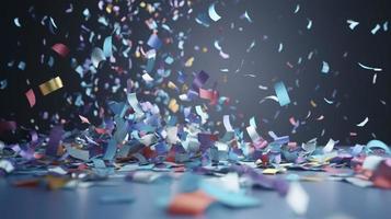 confetti and bubbles flying in the light, in the style of gray and blue, vibrant stage backdrops, detailed backgrounds, sky-blue and gold, light purple and red, generat ai photo