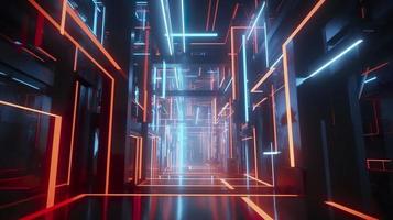 digital cg background, cg backgrounds sci-fi backgrounds, in the style of futuristic geometric abstraction, dark orange and light cyan, 32k UHD, neon, and fluorescent light, generat ai photo