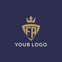FA logo with shield and crown, monogram initial logo style vector