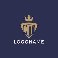MT logo with shield and crown, monogram initial logo style vector
