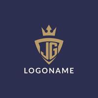 JG logo with shield and crown, monogram initial logo style vector