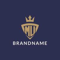 mu logo con proteger y corona, monograma inicial logo estilo vector