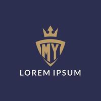 MY logo with shield and crown, monogram initial logo style vector