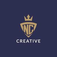 NC logo with shield and crown, monogram initial logo style vector