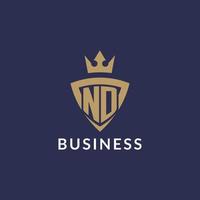 ND logo with shield and crown, monogram initial logo style vector