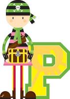 P is for Pirate with Treasure Chest Alphabet Learning Educational Illustration vector