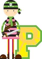 P is for Pirate Swashbuckling Alphabet Learning Educational Illustration vector