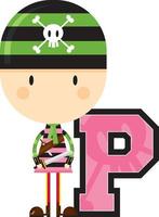 P is for Pirate Swashbuckling Alphabet Learning Educational Illustration vector