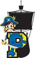 P is for Pirate with Ship Alphabet Learning Educational Illustration vector