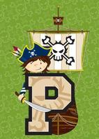 P is for Pirate with Ship Alphabet Learning Educational Illustration vector