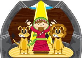 Daniel y el leones en cueva educativo Biblia historia ilustración vector