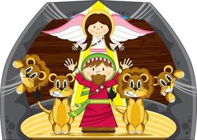 Daniel and the Lions in Cave with Angel Educational Bible Story Illustration vector