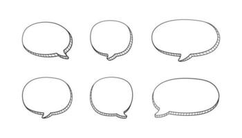 Collection set of hand drawn 3D blank speech bubble balloon, think, speak, talk, text box banner, black and white color, flat design vector illustration