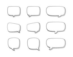 Collection set of hand drawn 3D blank speech bubble balloon, think, speak, talk, text box banner, black and white color, flat design vector illustration