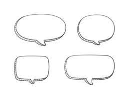 Collection set of hand drawn 3D blank speech bubble balloon, think, speak, talk, text box banner, black and white color, flat design vector illustration