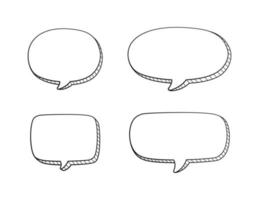 Collection set of hand drawn 3D blank speech bubble balloon, think, speak, talk, text box banner, black and white color, flat design vector illustration