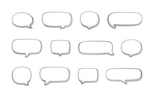 Collection set of hand drawn 3D blank speech bubble balloon, think, speak, talk, text box banner, black and white color, flat design vector illustration