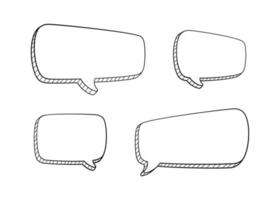 Collection set of hand drawn 3D blank speech bubble balloon, think, speak, talk, text box banner, black and white color, flat design vector illustration