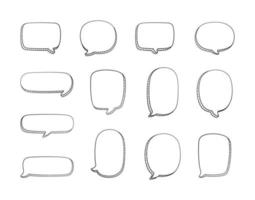 Collection set of hand drawn 3D blank speech bubble balloon, think, speak, talk, text box banner, black and white color, flat design vector illustration