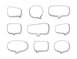 Collection set of hand drawn 3D blank speech bubble balloon, think, speak, talk, text box banner, black and white color, flat design vector illustration