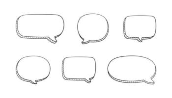 Collection set of hand drawn 3D blank speech bubble balloon, think, speak, talk, text box banner, black and white color, flat design vector illustration