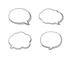 Collection set of hand drawn 3D blank speech bubble balloon, think, speak, talk, text box banner, black and white color, flat design vector illustration