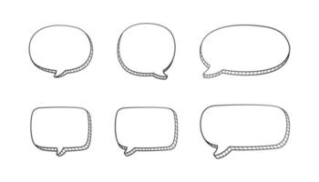 Collection set of hand drawn 3D blank speech bubble balloon, think, speak, talk, text box banner, black and white color, flat design vector illustration