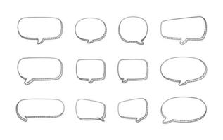 Collection set of hand drawn 3D blank speech bubble balloon, think, speak, talk, text box banner, black and white color, flat design vector illustration