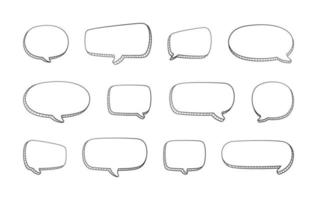 Collection set of hand drawn 3D blank speech bubble balloon, think, speak, talk, text box banner, black and white color, flat design vector illustration