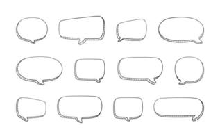 Collection set of hand drawn 3D blank speech bubble balloon, think, speak, talk, text box banner, black and white color, flat design vector illustration