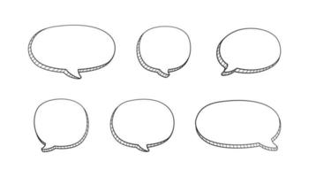 Collection set of hand drawn 3D blank speech bubble balloon, think, speak, talk, text box banner, black and white color, flat design vector illustration