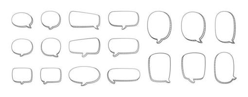 Comic 3D doodle speech bubble outline collection set vector illustration