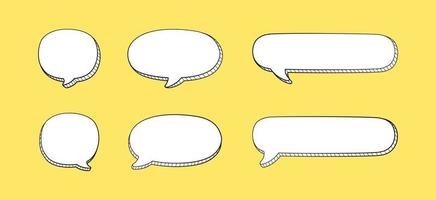 Stickers of 3D speech bubbles doodle sketch style outline vector set