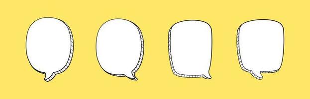 Stickers of 3D speech bubbles doodle sketch style outline vector set