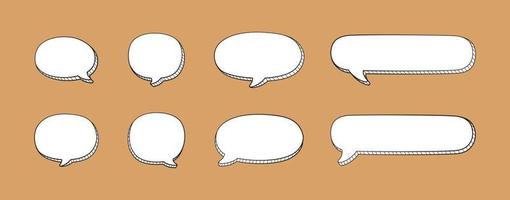 Stickers of 3D speech bubbles doodle sketch style outline vector set