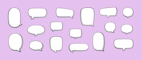 Stickers of 3D speech bubbles doodle sketch style outline vector set