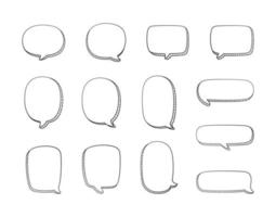 Collection set of hand drawn 3D blank speech bubble balloon, think, speak, talk, text box banner, black and white color, flat design vector illustration