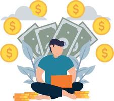 vector illustration Man got money from Internet flat cartoon style