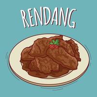 Rendang illustration Indonesian food with cartoon style vector