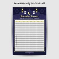 Ramadan calendar with iftar time schedule table vector