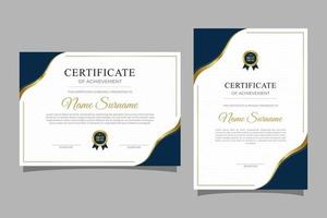 Modern blue and gold certificate template with badge and border vector