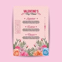 Valentines day dinner menu template with flower design vector