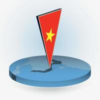 Vietnam map in round isometric style with triangular 3D flag of Vietnam vector