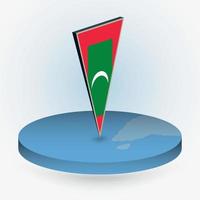 Maldives map in round isometric style with triangular 3D flag of Maldives vector