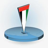 United Arab Emirates map in round isometric style with triangular 3D flag of UAE vector