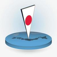 Japan map in round isometric style with triangular 3D flag of Japan vector