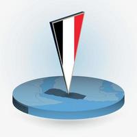Yemen map in round isometric style with triangular 3D flag of Yemen vector