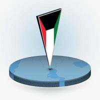 Kuwait map in round isometric style with triangular 3D flag of Kuwait vector