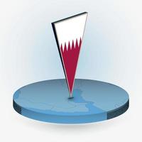 Qatar map in round isometric style with triangular 3D flag of Qatar vector
